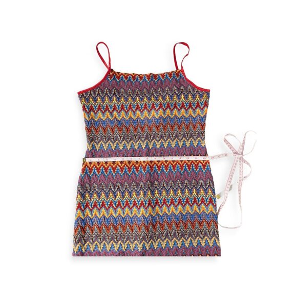 Vintage Y2K Eye Candy Zigzag Multicolor Knit Midi Dress With Red Spaghetti Strap - Picture 7 of 11